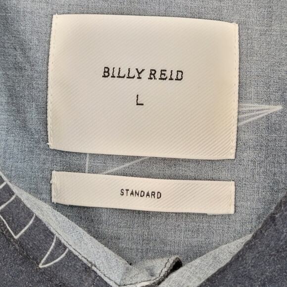 Billy Reid Standard Fit Short Sleeve Abstract  Button Down Shirt Size L Navy - Picture 5 of 8